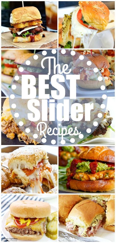 Over the past year or so, I have become obsessed with sliders! They are itty bitty, super cute, and people are coming up with the most delicious ways to fill them. You can literally put anything into a slider, and I am going to share 21 of the BEST Slider Recipes with you today! Get ready to your pinning finger ready, because you are going to want to try ALL of these sliders! Sliders are great for game day, parties, BBQs, potlucks, for the kids, or anytime – they are so versatile. You can fin... Lake Appetizer, Sandwich Sliders, Slider Recipe, Sliders Recipes, Slider Sandwiches, Burger Sliders, Hawaiian Rolls, Slider Recipes, Burgers Sandwiches