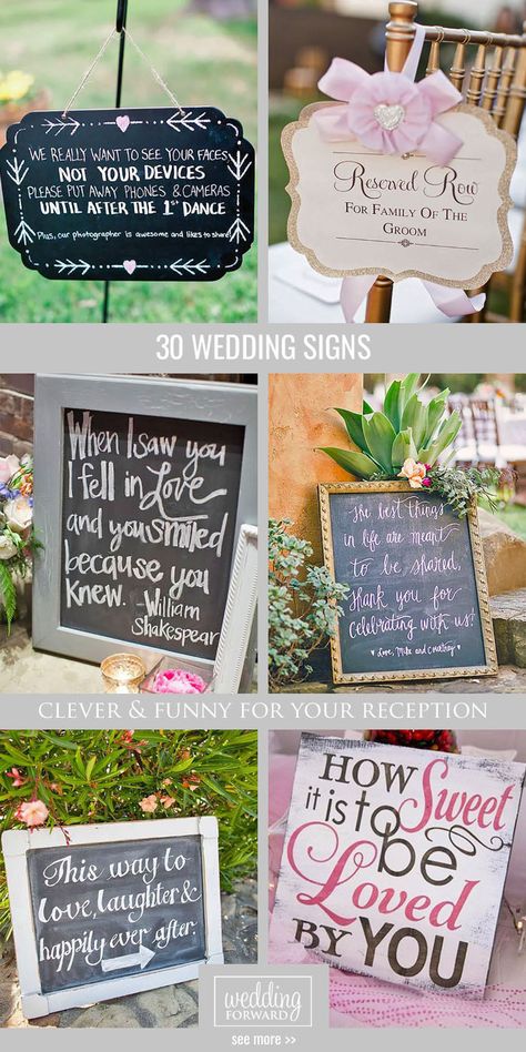 24 Clever & Funny Wedding Signs For Your Reception ❤ From sweet sayings and funny expressions, to practical directions, we’ve rounded up some of our favorite wedding signs ideas and inspiration. See more: http://www.weddingforward.com/clever-funny-wedding-signs/ #weddings #decorations Bridal Signs Cute Ideas, Wedding Sayings And Quotes Signs, Fun Wedding Signs Funny, Sayings For Wedding Signs, Funny Wedding Signs Entrance, Wedding Reception Quotes, Clever Wedding Signs, Cute Wedding Signs Quotes, Wedding Welcome Sign Sayings