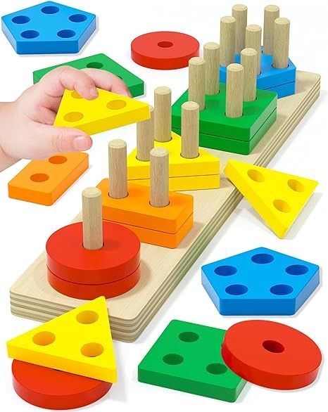 Amazon.com: Montessori Toys for 1 2 3 Year Old Boy Girl, Toys for Ages 2-4 0-2 Toddlers Kids Baby, 1 2 Year Old Boy Girl Birthday Gifts, Wooden Learning Puzzles Shape Sorter Toys for Toddlers 1-3 : Toys & Games Best Kids Games, Segi Lima, Sorting & Stacking Toys, Wooden Educational Toys, Kid Games, Shapes Preschool, Learning Toys For Toddlers, Educational Toys For Toddlers, Kids Blocks