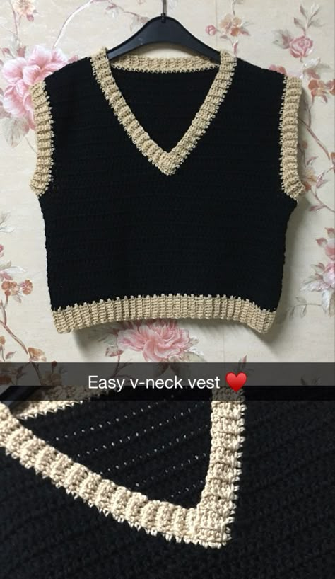 V-neck vest crochet pattern V Neck Sweater Vest Crochet Pattern, Crochet Sweater Vest Aesthetic, How To Crochet A V Neck, V Neck Crochet Vest Pattern, Vest Crochet Outfit, Crochet Sweater Vest Ideas, Crochet V Neck Sweater Vest, V Neck Vest Crochet Pattern, V Neck Vest Knitting Pattern