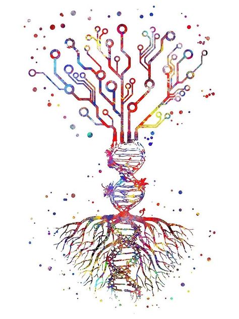 Circuit Board Tattoo, Circuit Tattoo, Dna Drawing, Dna Artwork, Dna Tree, Tech Tattoo, Dna Art, Dna Tattoo, Tree Watercolor