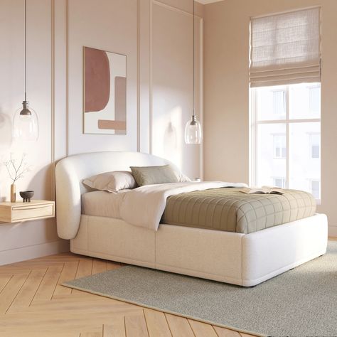 Kayra Ivory Bouclé Fabric & Oak Queen Bed with Storage | Article Scandanavian Interiors Bedroom, Big Teddy Bears, Queen Storage Bed, Miami Apartment, Storage Bed Queen, Big Teddy Bear, Big Teddy, Fabric Bed Frame, Article Furniture