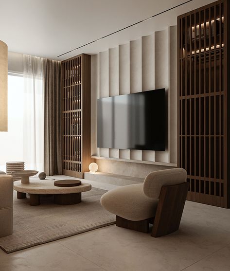 Japandi Living Room Tv, Japandi Living Room, Modern Living Room Ideas, Japandi Living, Living Tv, Luxury Living Room Design, Living Room Design Inspiration, Living Room Partition, Salon Interior Design