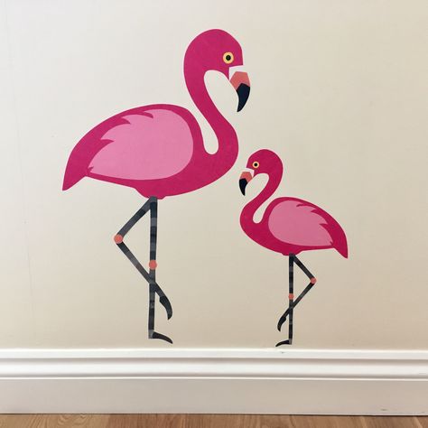 Flamingo Drawing Simple, Flamingo Drawing, Simple Wall Paintings, Flamingo Artwork, Flamingo Nursery, Tire Furniture, Flamingo Craft, Flamingo Wall Art, Flamingo Cake