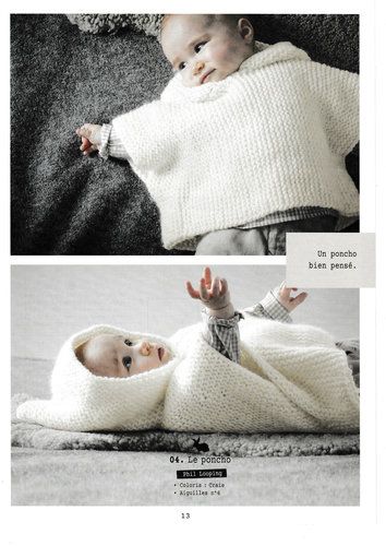 Poncho bébé, Phil Looping - Roses et ses laines Cape Bebe, Tricot Baby, Crochet Poncho, Baby Crafts, Easy Knitting, Tulum, Ponchos, Baby Boy Outfits, Baby Knitting