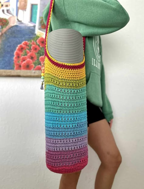 Pilates/Yoga Mat Bag *crochet pattern* – Clover Needlecraft Crochet Yoga Mat Bag, Crochet Yoga Mat, Yoga Bag Pattern, Yoga Mat Bag Pattern, Crochet Yoga, Rainbow Yarn, Patterns For Fashion, Sewing Challenge, Mindful Movement