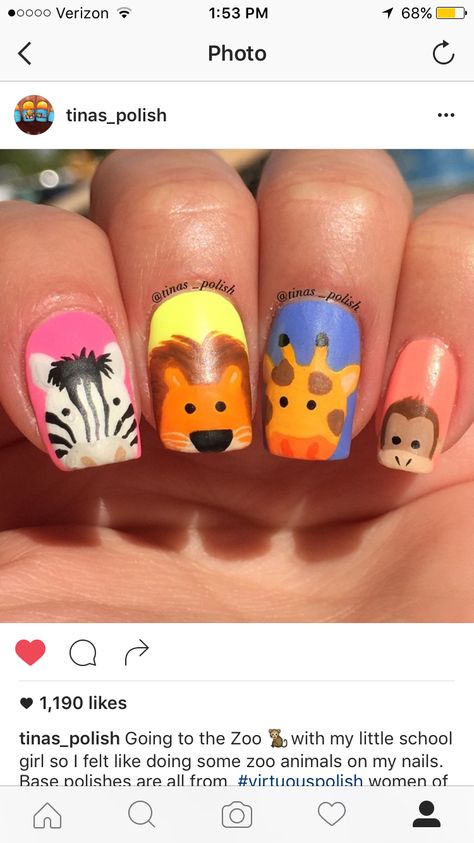 Queen Ester, Giraffe Nails, Animal Nail Designs, Animal Nail Art, Animal Nails, Nails For Kids, Nail Art Kit, Beautiful Nail Art, The Zoo