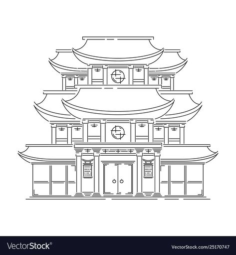 Gate Vector, Traditional Chinese House, Castle Sketch, Pagoda Temple, Castle Vector, Temple Drawing, Japan Temple, Japanese Pagoda, Traditional Japanese House