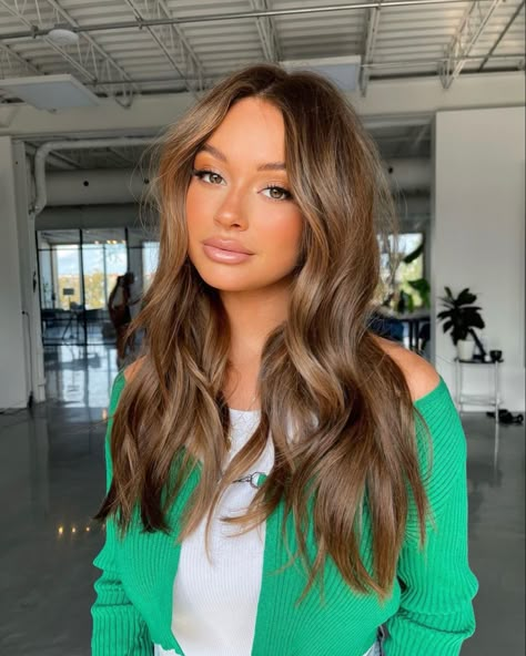 Fall 2023 Beauty Trends, Light Cappuccino Brown Hair, Warm Fall Brunette Hair, Chocolate Honey Hair, Light Chocolate Brown Hair With Highlights, Bronze Brunette Hair, Golden Chocolate Brown Hair, Fall Light Brown Hair, Chocolate Light Brown Hair