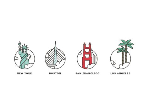 City illustrations by Lumen Bigott for Eventbrite Arte Art Deco, 달력 디자인, City Icon, City Logo, Travel Icon, City Illustration, Travel Design, Instagram Highlight Icons, Instagram Icons