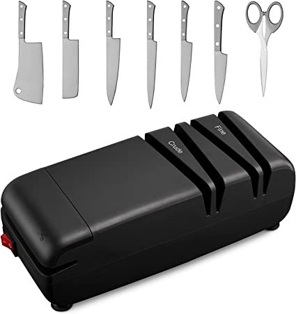 Introducing the Stable Upgraded Electric Knife Sharpener, perfect for sharpening your straight-edge kitchen set, hunting knife, folding pocket blade, and scissors. With its multifunctional design and professional 2-stage sharpening system, it can sharpen any knife with ease. Get yours now using our affiliate link https://amzn.to/3N4vlPQ and keep your blades sharp for years to come! Electric Knife Sharpener, Electric Knife, How To Sharpen Scissors, Specialty Knives, Knife Sharpener, Shopping Coupons, Cutlery Sets, Amazon Kitchen, Sharpeners