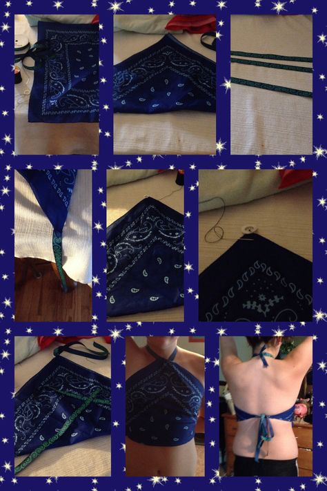 Step by Step Pictures- Bandana Halter Top/ Swim Top Bandana Halter Top, Diy Clothes Organiser, Diy Clothes Tutorial, Diy Clothes Storage, Bandana Shirt, Bandana Crafts, Diy Clothes Refashion Videos, Bandanas Diy, Diy Clothes For Women