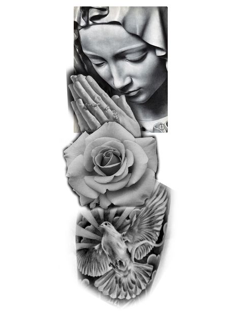 Virgin Tattoo, Religion Tattoos, St Michael Tattoo, Heaven Tattoos, Patriotic Tattoos, Engraving Tattoo, Realistic Tattoo Sleeve, Tattoo Female, Money Tattoo