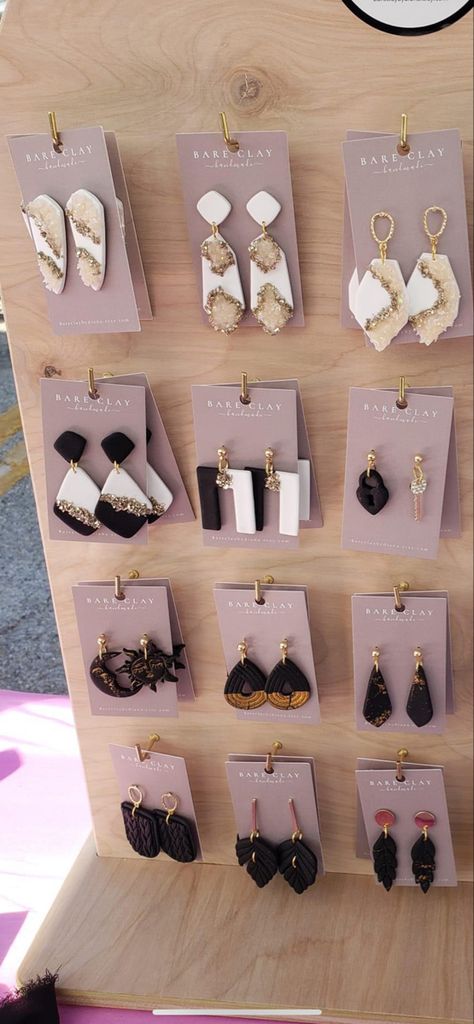 Earring Vendor Set Up, Small Business Earring Display, Craft Market Earring Display, Clay Earring Display Booth, Boutique Earring Display, Earring Market Display, Jewelry Vendor Booth, Earring Displays For Craft Shows, Jewelry Pop Up Shop Display Ideas