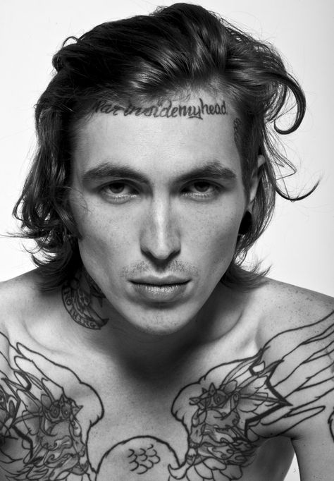 Bradley Soileau by Matthew Pandolfe Man Face Tattoo, Will Bradley, Forehead Tattoo, Bradley Lowery, Bradley Soileau, Rick Genest, Japanese Phoenix Tattoo, Matthew Brady Photographs, Amanda Lepore