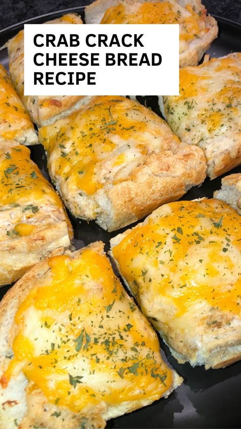 Crab And Cheese Garlic Toast, Crab French Bread, Seafood French Bread, Cheesy Garlic Crab Bread, Crab Loaf Recipe, Crab Garlic Bread, Cracked Crab Cheese Bread, Crab Cheese Bread, Seafood Garlic Bread