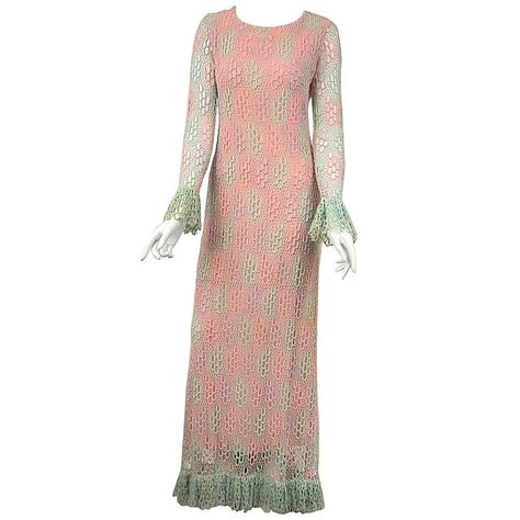 Vintage Crochet Pastel Rainbow Maxi Dress Années 1970 à vendre Pink And Green Crochet, 1970s Crochet, Rainbow Vintage, Pastel Dress, Crochet Maxi Dress, Silk Chiffon Dress, Crochet Maxi, 1980s Dresses, Rainbow Dress