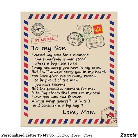 Personalized Letter To My Son From Dad Photo Print To My Son From Mom, Letter To My Son, Letter To My Mom, Family Reunion Gifts, Letters To My Son, Reunion Gift, Son Quotes, I Love My Son, To My Mom