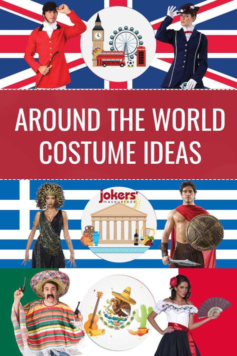 Celebrate your national pride at a festival or host a country themed party with our Around the World costume ideas. Around The World Costume Ideas, Fancy Dress Diy, Country Costumes, Country Themed Parties, Fancy Dress Ideas, Around The World Theme, Travel Party Theme, Costumes Around The World, Black Halloween Dress