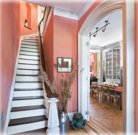 Come to #Janovic for all of your painting needs. We are the color authority. Follow us on twitter @JanovicNYC or on facebook for exclusive deals. Hallway Paint Colors, Hallway Paint, Hallway Colours, Traditional Staircase, Coral Walls, Interior House Colors, Bedroom Paint Colors, Bedroom Paint, Remodel Bedroom