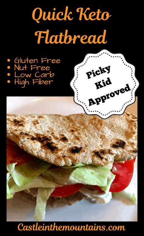 This quick 7 delicious flatbread is low carb, soft and won't crack halfway through your sandwich.This is a far cry from the "eggy" Keto breads of yesteryear. Psyllium powder is the secret weapon here. This bread is nut free, gluten free and egg free (rare in Keto Breads). Try it and see how you can level up your low carb bread without a bunch of extra work or worrying about nasty chemicals in the store bought stuff. #lowcarbflatbread #glutenfreeflatbread Keto Flat Bread Recipes, Tortilla Flatbread, Keto Flat Bread, Keto 101, Low Carb Flatbread, Simply Keto, Keto Fish, Keto Banana Bread, Salty Food