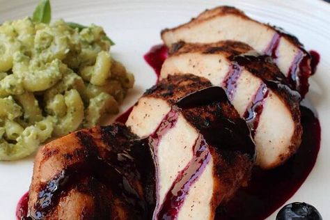 Red, White, and Blueberry Grilled Chicken | Allrecipes Chicken Hashbrown Casserole, Blueberry Chicken, Spicy Grilled Chicken, Blueberry Sauce, Food Wishes, Blueberry Recipes, Grilled Chicken Recipes, Spicy Chili, Winner Winner Chicken Dinner