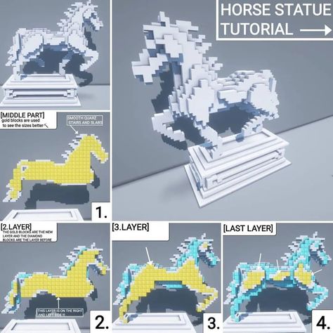 Minecraft Build Gallery🖼️ on Instagram: “💬Wow! Check out this Horse Statue!🏛️ Save for later!😊 ------------------------------------ This awesome build was made by ➡️…” Stitch Minecraft Build, Easy Builds Minecraft, Horse Track Minecraft, Minecraft Phoenix Statue, Horse Minecraft Build, Minecraft Dragon Tutorial, Minecraft Horse Builds, Minecraft Statues Tutorials, Game Of Thrones Minecraft Builds