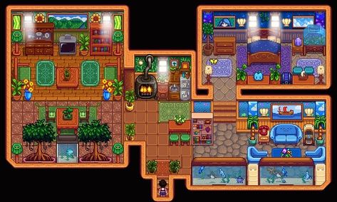 Stardew Valley Ginger Island House Design, Island House Stardew Valley, Stardew Valley Island House, Stardew Island Home, Stardew Valley Ginger Island Farmhouse, Stardew Ginger Island Farmhouse, Ginger Island House Stardew Valley, Stardew Furnace Area, Stardew Valley Attic Design