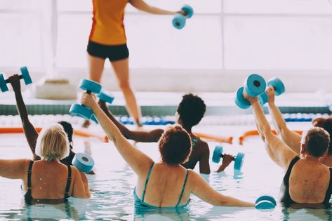 Benefits Of Water, Aqua Fitness, Aerobics Classes, Pool Activities, Water Aerobics, Water Exercises, Improve Flexibility, Fitness Instructor, Group Fitness