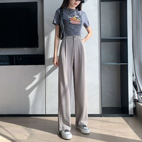 High Waist Loose Pants, Mom Clothes, Loose Wide Leg Pants, Ladies Trousers, Elegant Minimalism, Dama Dresses, Dress Party Night, Gown Plus Size, Suit Pant