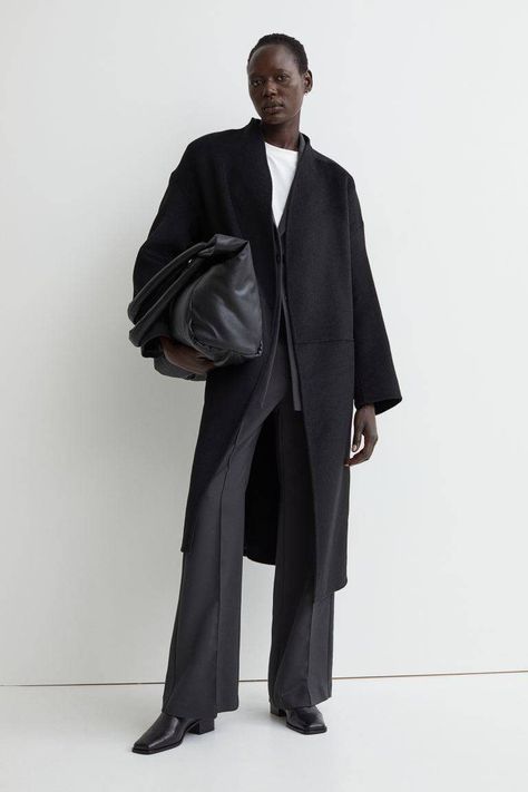 H&M just dropped the perfect winter coat. Click through to shop it before it sells out. Hm Coat, Coat Trends, Wrap Coat, Wool Blend Coat, Coat Black, High Fashion Street Style, Who What Wear, Black Coat, Fashion Company