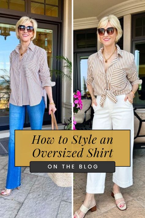 Unleash your creativity with our chic ways to style an oversized shirt. Whether you’re dressing up or keeping it casual, our oversized shirt outfit ideas will inspire your next look. Get the best fashion tips for wearing oversized shirts and learn how to wear an oversized shirt with ease. From layering to accessorizing, these styling tips will help you rock the oversized trend in style. Oversized Button Outfit Women, Ways To Wear Oversized Shirts, Styling An Oversized White Shirt, Oversized Shirt To Fitted, Oversized Blouse Outfit Casual, How To Wear A Boyfriend Shirt, Chic Oversized Shirt For Everyday, How To Tie An Oversized Shirt, Ways To Style Oversized Shirt