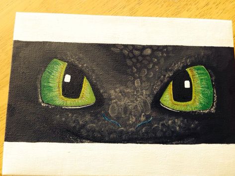 Toothless Nightfury eyes How to Train your Dragon mini acrylic canvas Toothless Dragon Painting, Toothless Painting Easy, Toothless Painting Canvas, How To Train Your Dragon Painting, Httyd Painting, Toothless Painting, Tattoo Markers, Copic Drawings, Httyd Art