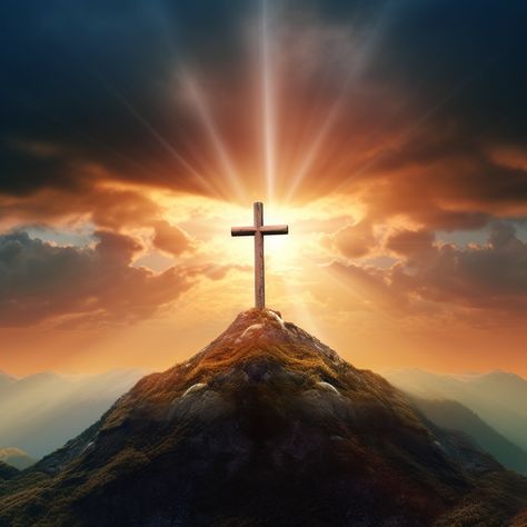 Cross On The Top Of Mountain With Sunset#pikbest##Backgrounds The Cross Background, Cross On A Mountain, Mountain With Sunset, Sunset Backgrounds, Cross Artwork, Top Of Mountain, Jesus Cross Wallpaper, Church Background, Cross Background