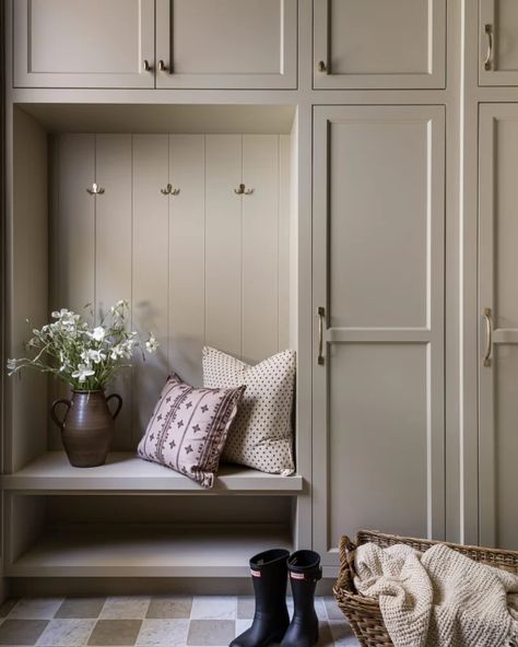 Mindy Gayer Design, Greige Paint, Checkerboard Floor, Door Paint Colors, Grey Exterior, Laundry Mud Room, Exterior Paint Colors, Classic Furniture, Residential Design