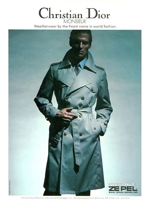 Christian Dior - 1981 Fall/Winter Sharp Tailored Mens Trench Coat French Men Style, 1980s Mens Fashion, Men Trench Coat, Christian Dior Men, Mens Trench Coat, French Coat, Men 90s, Vintage Trench Coat, Overcoat Men