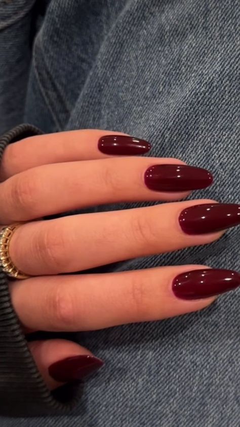 Simple Burgundy Christmas Nails, Winter Nails For Tan Skin, Long Red Nails Aesthetic, Wine Color Almond Nails, Quite Luxury Nails, Dark Red Gel X Nails, Short Nail Inpos Ideas, Nails For Autumn 2024, Winter Nail Simple