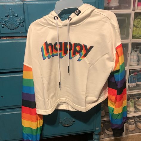 Fresh Hoods Gay Pride Crop Top Hoodie Size M. Nwt Fresh Hoods, Queer Humor, Lgbtq Outfit, Pride Sweater, Pride Clothes, Pride Stuff, Yoga Sweatshirt, Lgbtq Funny, Clothing Design Sketches