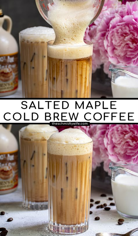 Salted Caramel Cold Brew, Coffee Shop Drinks, Caramel Cold Brew, Easy Coffee Drinks, Cold Brew Coffee Recipe, Cold Brew Recipe, Making Cold Brew Coffee, Homemade Coffee, Coffee Syrup