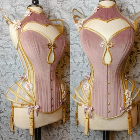 Space Babe, Posture Collar, Steampunk Aesthetic, Rococo Fashion, Waist Training Corset, White Corset, Overbust Corset, Gold Silk, Fantasy Clothing