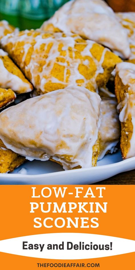 Low-Fat Healthy Pumpkin Scones Recipe - The Foodie Affair Pumpkin Scones Recipe, Pumpkin Yogurt, Scone Recipes, Mid Morning Snack, Scones Easy, Pumpkin Scones, Healthy Meals For One, Scones Recipe, Pumpkin Flavor