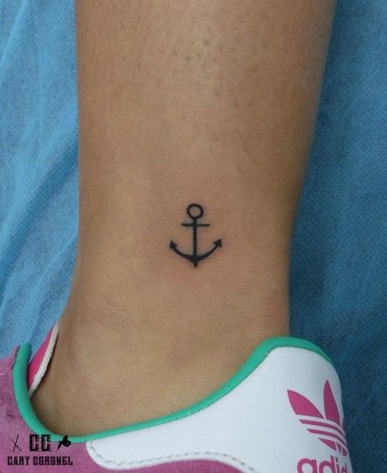 Mini anchor tattoo Anchor Tattoo With Initials, Ankle Anchor Tattoo, Small Anchor Tattoos For Women, Minimalist Anchor Tattoo, Anchor Tattoos For Women, Tiny Anchor Tattoo, Simple Anchor Tattoo, Small Anchor Tattoos, Ankle Tattoo Men