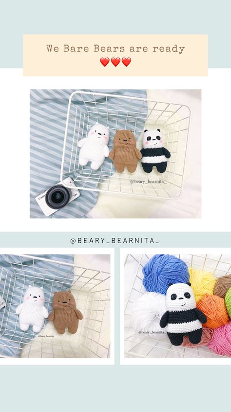 We Bare Bears free pattern Bear Patterns Free, Crochet Cat Pattern, Bear Crochet, Pola Amigurumi, Crochet Animals Free Patterns, Kawaii Crochet, Crochet Amigurumi Free, Crochet Teddy, Crochet Animal Patterns