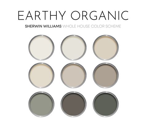 This listing is for an Earthy Organic paint palette, created with Sherwin Williams paint colors, and featuring many best-selling colors. I have carefully selected a range of 9 colors for this palette, and included options for walls, trim, furniture, cabinets and doors.  Sherwin Williams has thousands of paint colors, each with their own unique undertones. This can make choosing the right paint colors hard. The colors in this collection were carefully selected to coordinate with each other - this Green Bronze Bathroom, Neutral Earthy Color Palette, Olive Paint, Earthy Homes, Colors For Home, Sherwin Williams Paint, Painted Interior Doors, Cold Foam, Paint Color Schemes