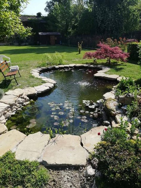 Pond In Front Yard, Yard Pond, Small Backyard Ponds, Fish Pond Gardens, Small Backyards, Garden Pond Design, Small Pond, Pond Water Features, Pond Fountains