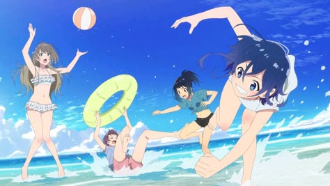 Anime Beach Episode, Episode Outfits, Anime Beach, Beach Episode, Cardboard Costume, Beach Poses With Friends, Beach Drawing, Anime Summer, Summer Poses