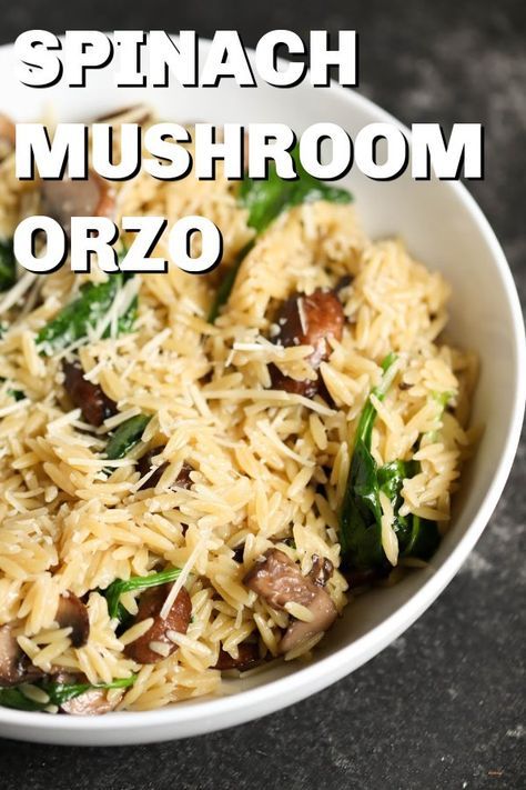 Orzo With Spinach And Mushrooms, Orzo And Mushrooms, Orzo Mushroom Spinach, Orzo With Spinach, Mushroom Orzo, Recipes Veggie, Spinach And Mushroom, Spinach Mushroom, Orzo Recipes