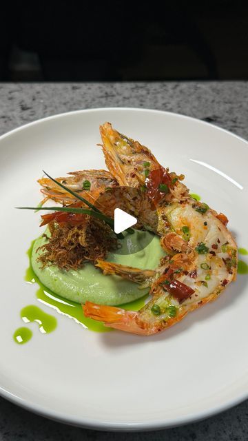 King Prawn Starter, Giant Prawn Recipes, Shrimp Plating, Fancy Seafood Dishes, Shrimp Starter, Lemon Confit, King Prawn Recipes, Whipped Avocado, Prawns Appetizers