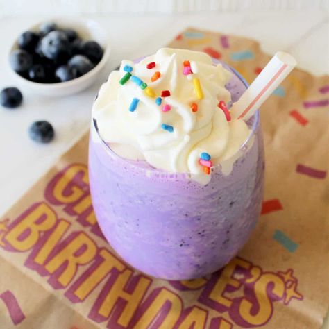 Grimace Shake McDonald's Copycat Recipe - Marathons & Motivation Grimace Birthday Shake Recipe, Grimace Shake Recipe, Grimace Birthday, Mcdonalds Copycat Recipes, Grimace Shake, Milkshake Recipe Easy, Mixed Berry Jam, Float Recipes, Purple Food Coloring