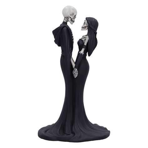 PRICES MAY VARY. Gothic Wedding Giftware: Exclusively available at Nemesis Now is this Eternal Vow figurine Skeleton vow figurine: Facing one another and looking deep into each others soul, this pair is ready to take their vows Cast in the finest resin: Hand in hand, their long, black, flowing dress and robe, blend into one to create the base of the figurine Expertly hand-painted: This Eternal Vow figurine would make the perfect gift to any gothic lovers Wedding Gift Collection: Featuring figuri Dark Spooky Wedding, Gothic Cake Topper Wedding, Gothic Outdoor Wedding Decor, Small Goth Wedding Ideas, Skeleton Wedding Cake Toppers, Dark Gothic Wedding Aesthetic, Gothic Wedding Cake Toppers, Gothic Wedding Vows, Black Wedding Ideas Decor